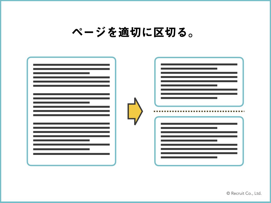 「ページを適切に区切る。」の図版。大きなページを適切に分割するイメージ図