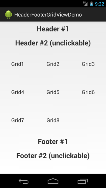 HeaderFooterGridView screenshot